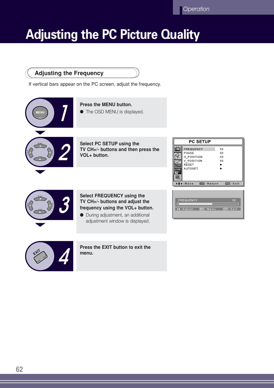 Adjusting the pc picture quality | Go-Video TW1730 User Manual | Page 62 / 72
