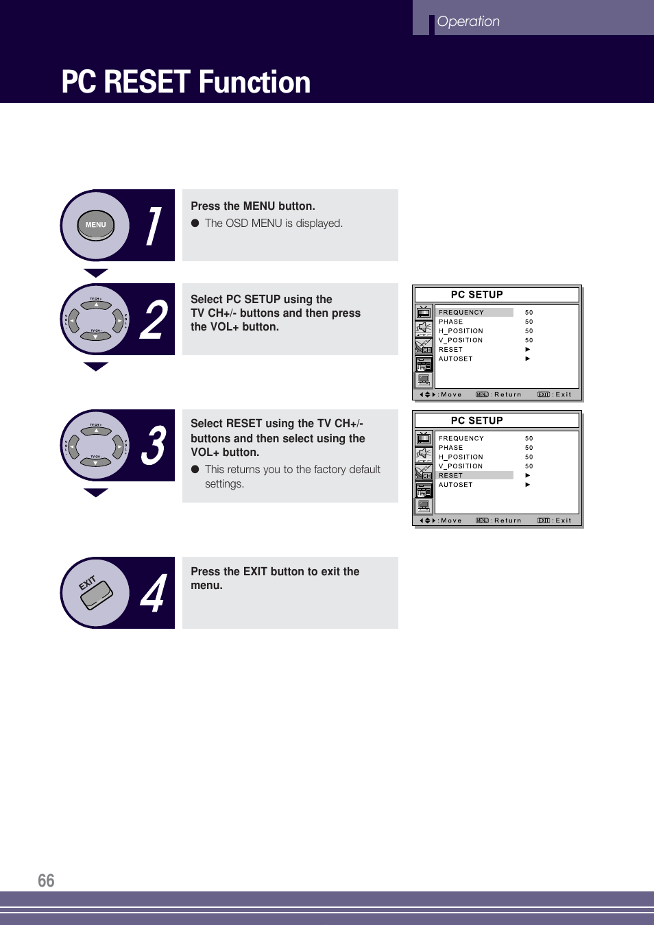 Pc reset function | Go-Video TW1730 User Manual | Page 66 / 72