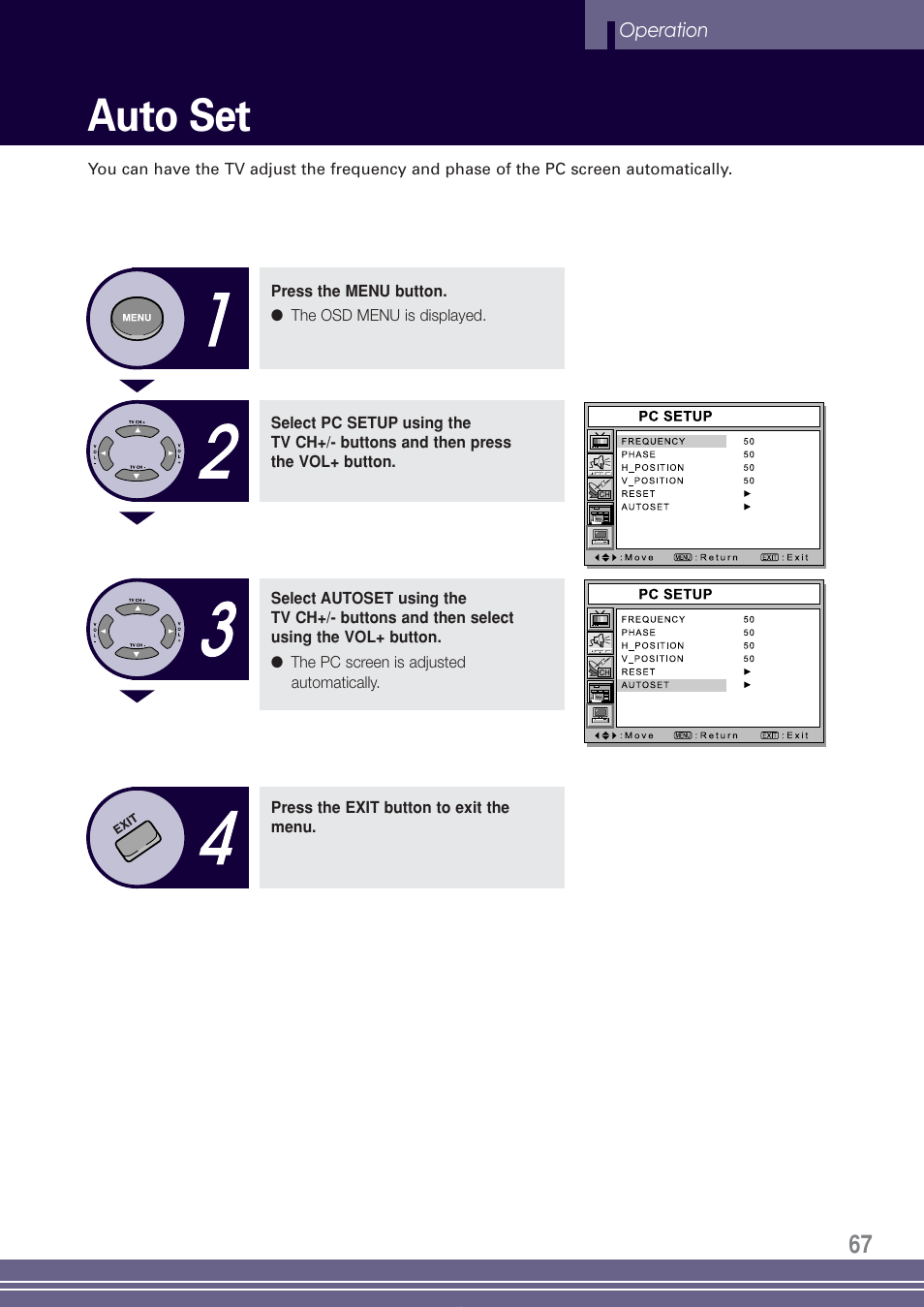 Auto set | Go-Video TW1730 User Manual | Page 67 / 72
