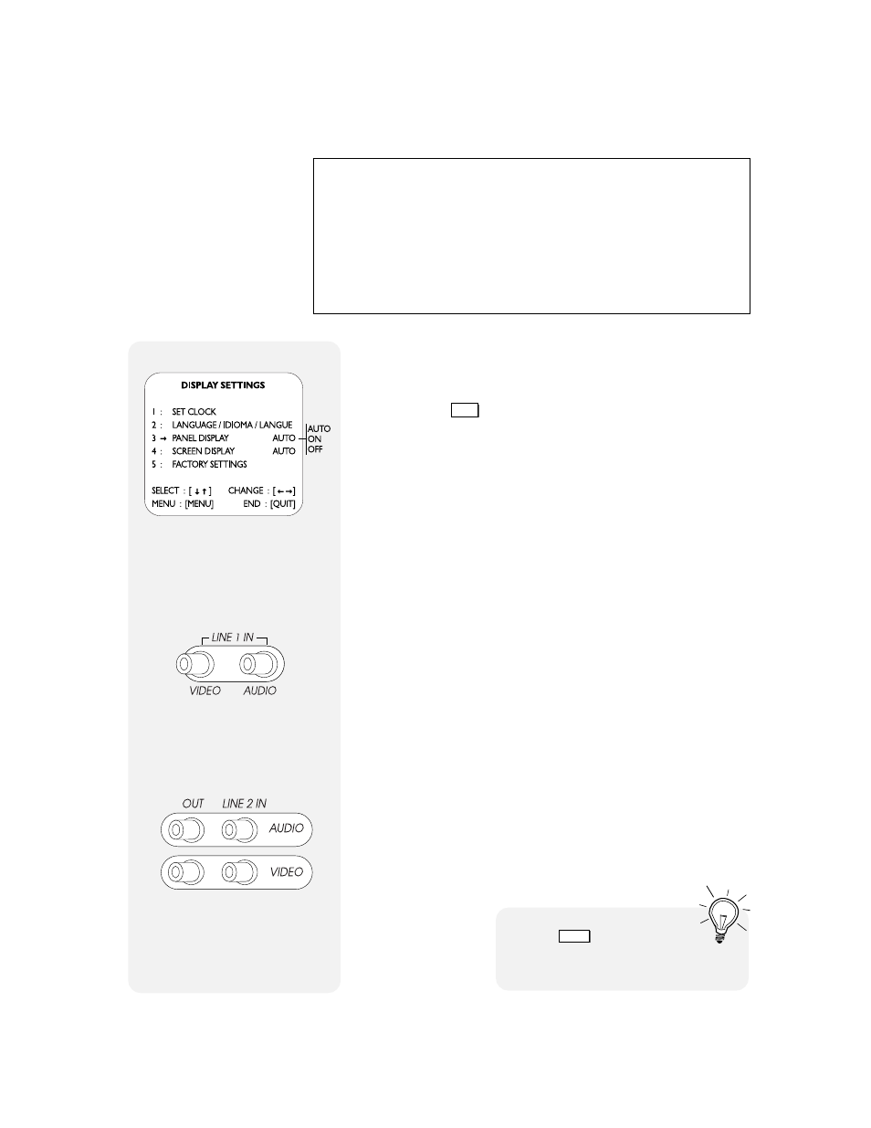 Front and rear audio/video inputs, Front panel display settings | Go-Video 9100 User Manual | Page 13 / 58