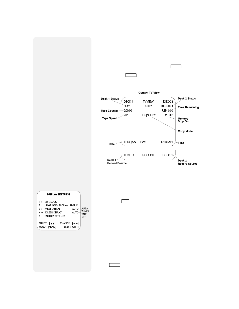 On-screen display, Screen display settings | Go-Video 9100 User Manual | Page 14 / 58