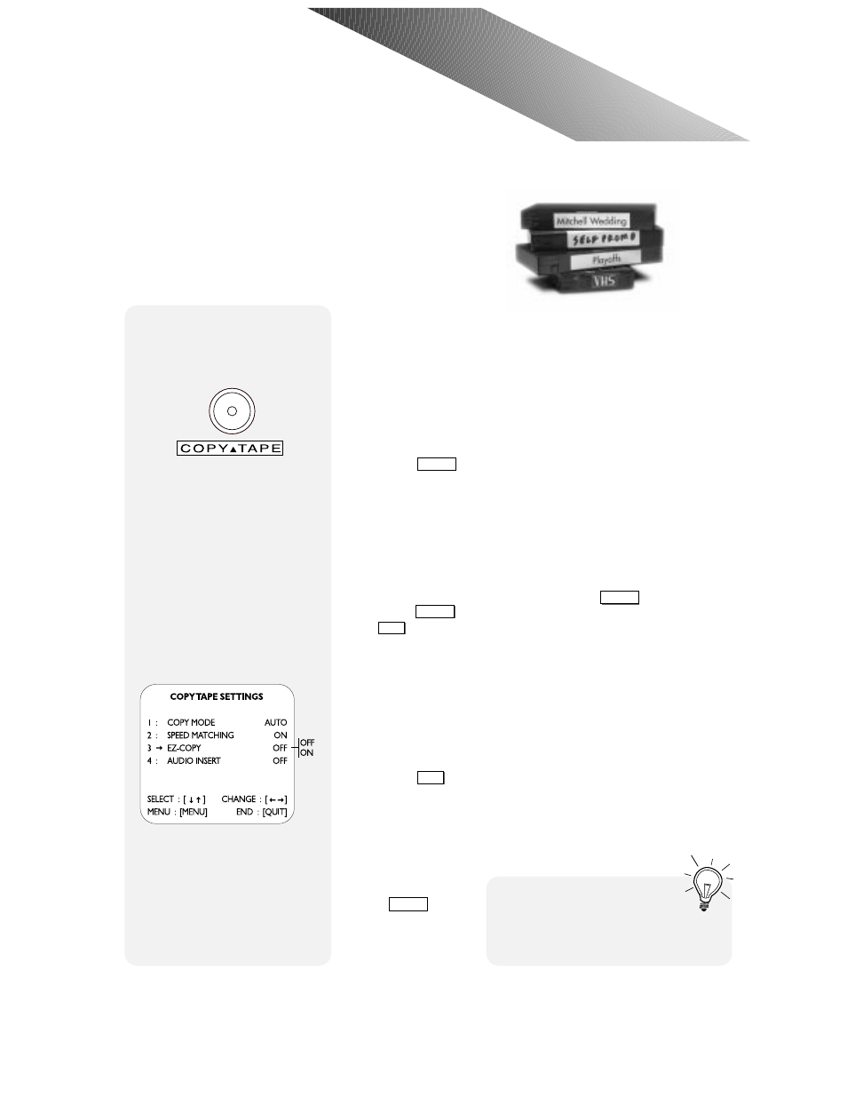 Copy features, Copying a tape, Ez-copy | Go-Video 9100 User Manual | Page 21 / 58