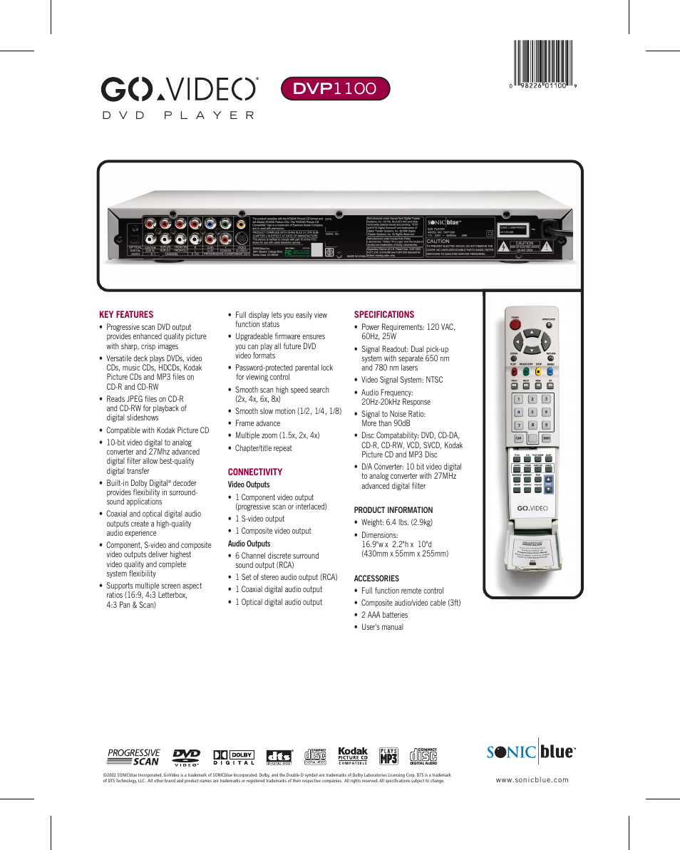 Dvp 1100 | Go-Video DVP1100 User Manual | Page 2 / 2