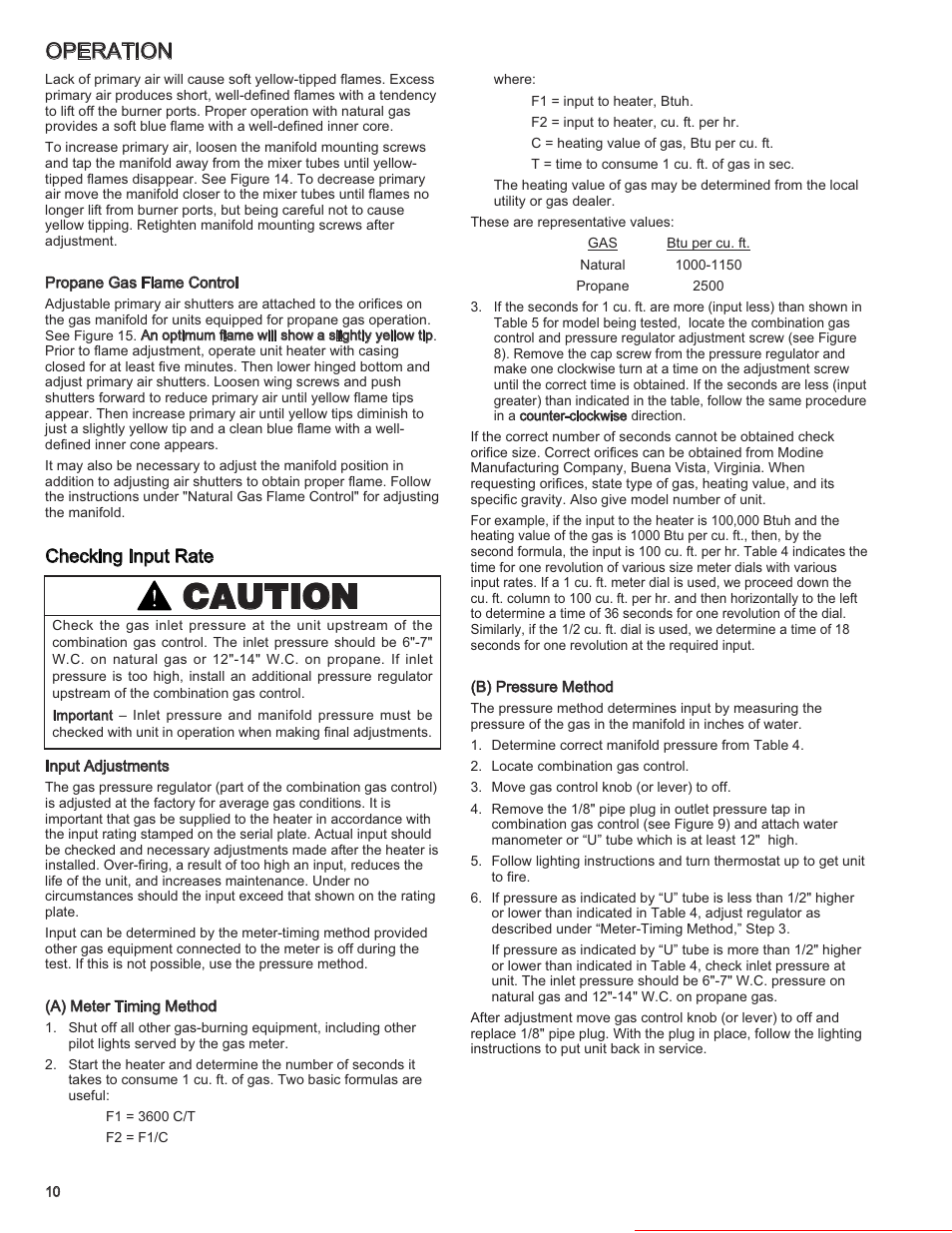 Caution, Operation | Modine Manufacturing BAE User Manual | Page 10 / 28