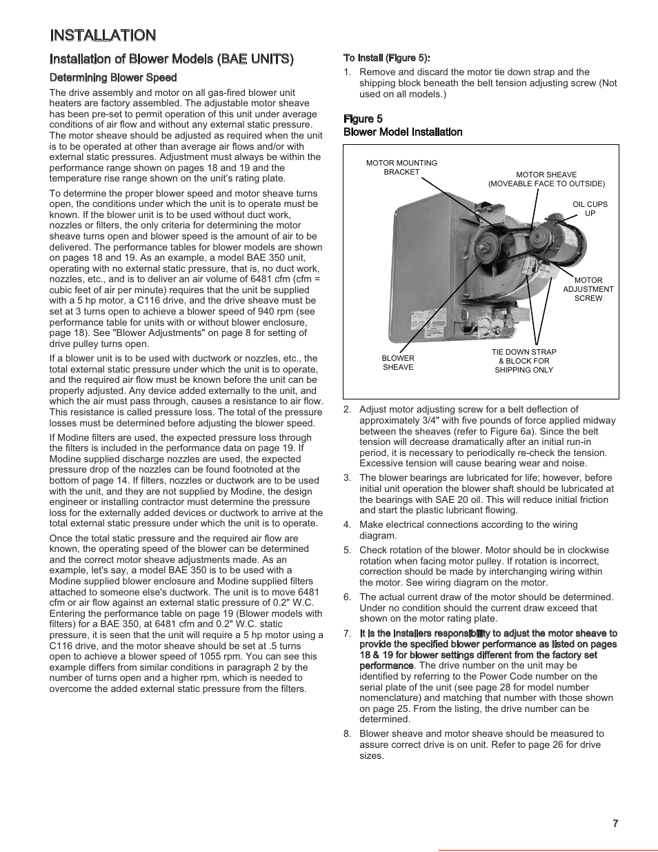Installation, Installation of blower models (bae units), Heater parts from acf greenhouses | Modine Manufacturing BAE User Manual | Page 7 / 28