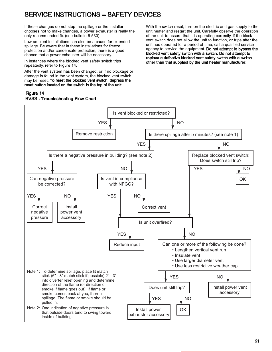 Service instructions – safety devices | Modine Manufacturing GAS-FIRED HEATERS BD User Manual | Page 21 / 28