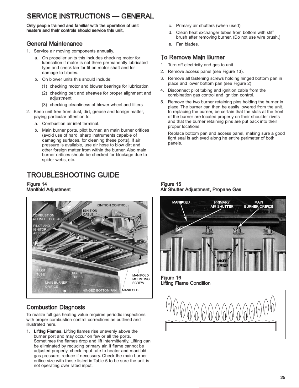 General maintenance, Combustion diagnosis, Heater parts from acf greenhouses | Modine Manufacturing 6-558.6 User Manual | Page 25 / 28