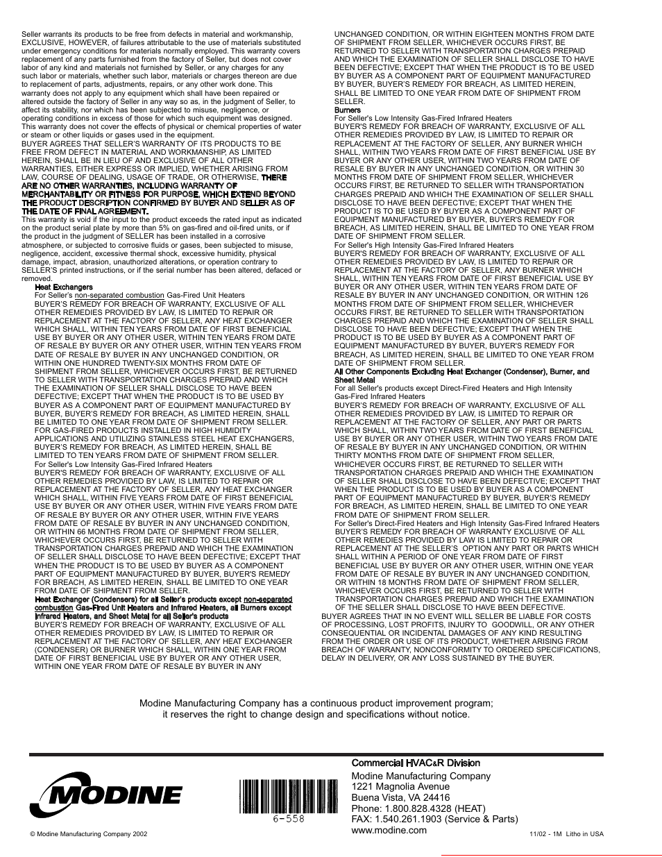 Heater parts from acf greenhouses | Modine Manufacturing 6-558.6 User Manual | Page 28 / 28