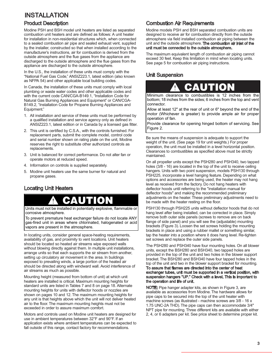 Caution, Installation | Modine Manufacturing 6-558.6 User Manual | Page 3 / 28