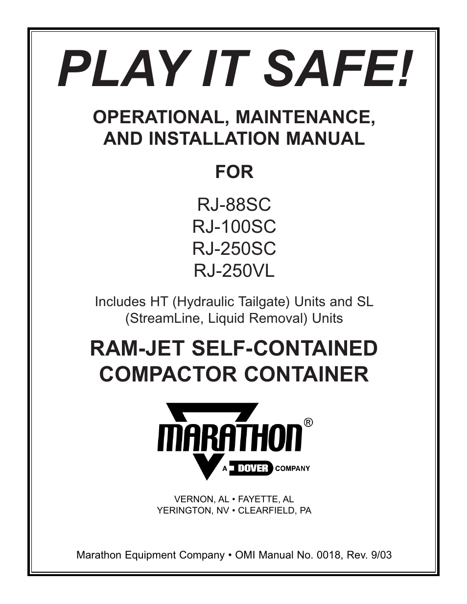 Marathon RJ-100SC User Manual | 39 pages