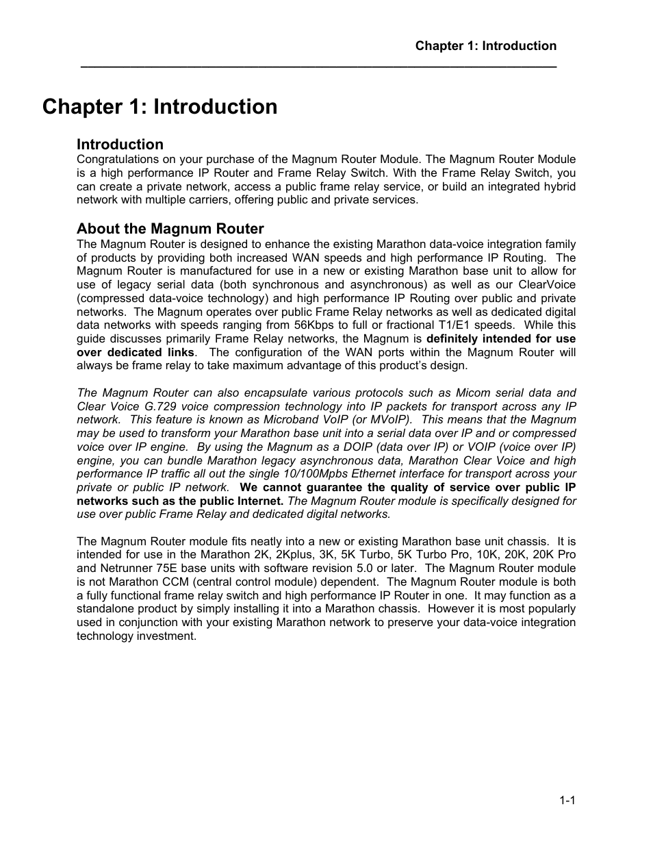 Introduction, About the magnum router, Chapter 1: introduction -1 | About the magnum router -1, Chapter 1: introduction | Marathon MAGNUM ROUTER User Manual | Page 12 / 167