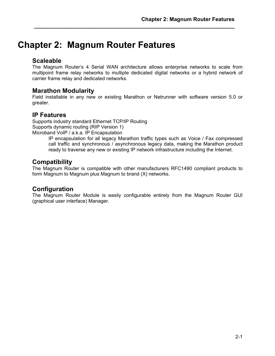 Magnum router features, Chapter 2: magnum router features -1, Chapter 2: magnum router features | Marathon MAGNUM ROUTER User Manual | Page 14 / 167