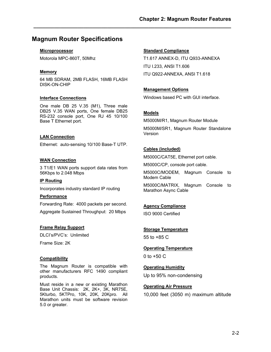 Magnum router specifications, Magnum router specifications -2 | Marathon MAGNUM ROUTER User Manual | Page 15 / 167