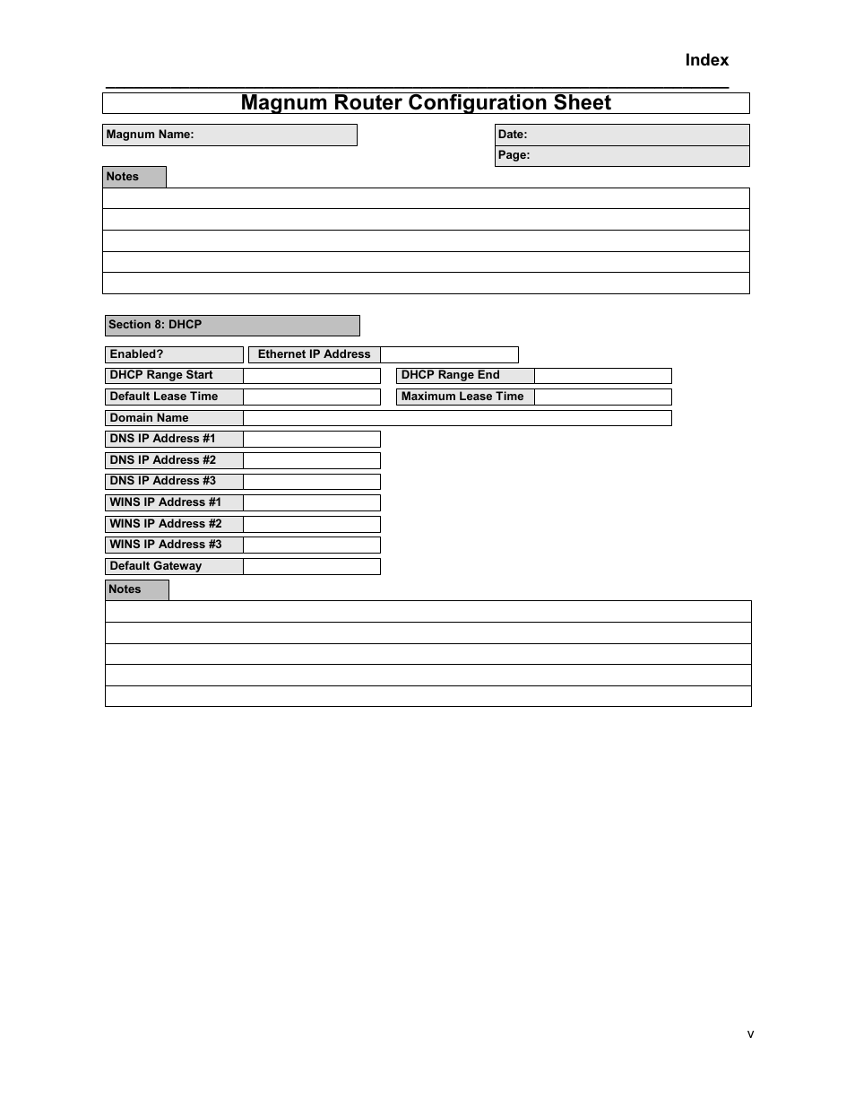 Magnum router configuration sheet, Index | Marathon MAGNUM ROUTER User Manual | Page 167 / 167