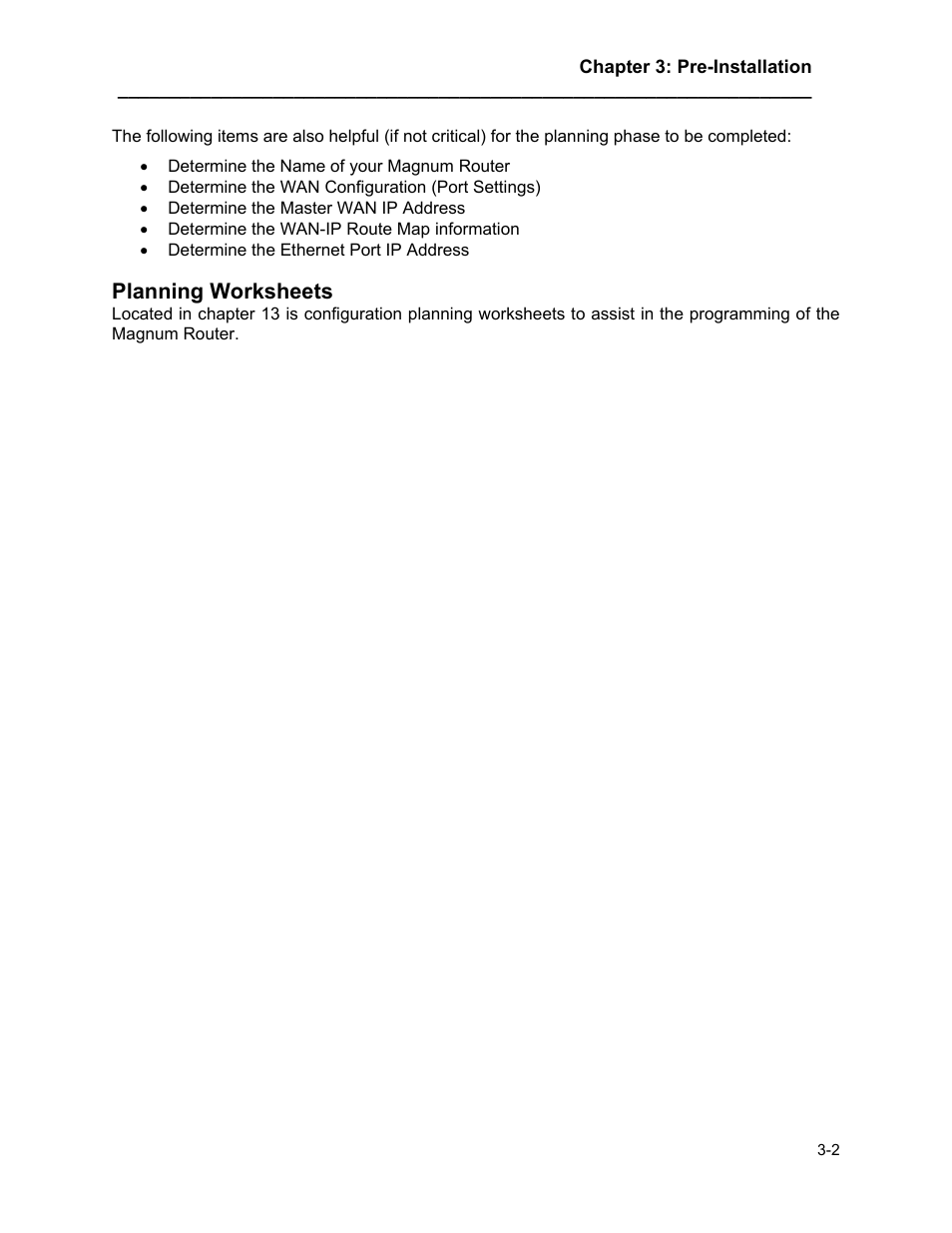 Planning worksheets, Planning worksheets -2 | Marathon MAGNUM ROUTER User Manual | Page 19 / 167