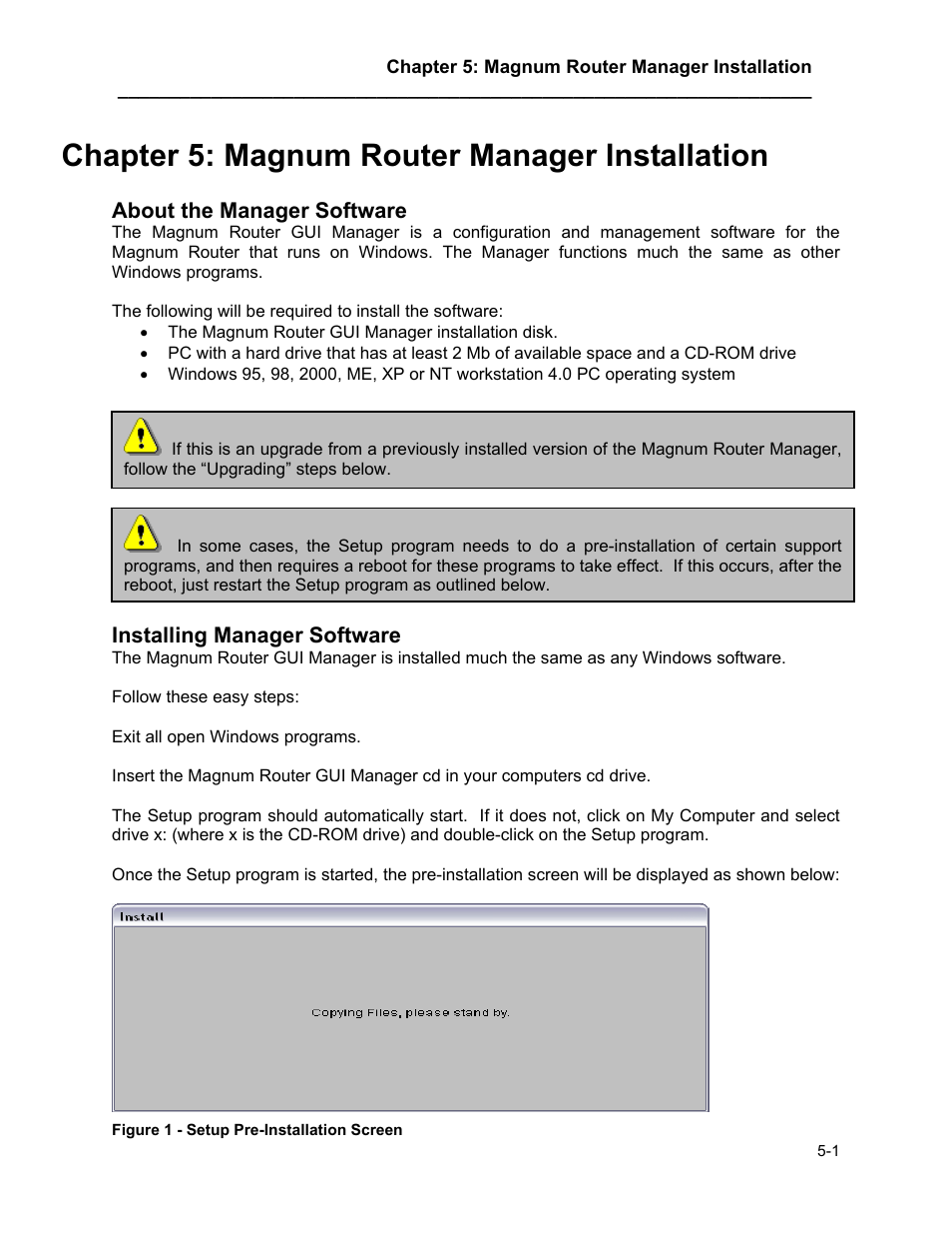 Magnum router manager installation, Installing manager software, Chapter 5: magnum router manager installation -1 | Installing manager software -1, Chapter 5: magnum router manager installation | Marathon MAGNUM ROUTER User Manual | Page 22 / 167