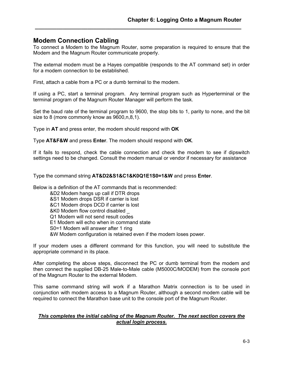 Modem connection cabling, Modem connection cabling -3 | Marathon MAGNUM ROUTER User Manual | Page 30 / 167