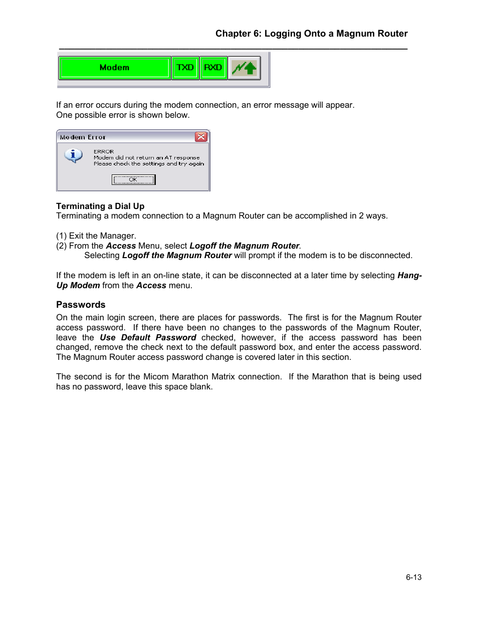 Passwords, Passwords -13 | Marathon MAGNUM ROUTER User Manual | Page 40 / 167