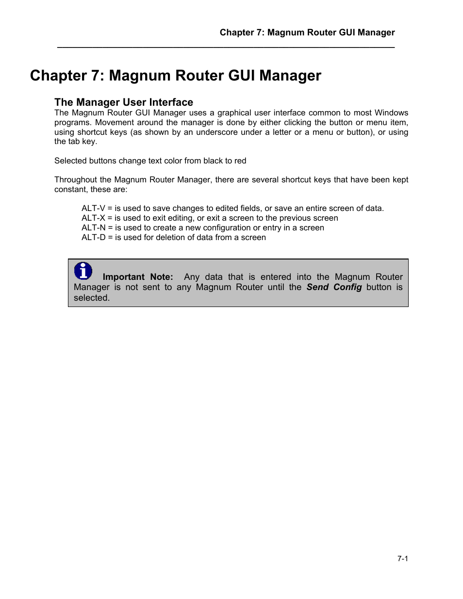 Magnum router gui manager, Chapter 7: magnum router gui manager -1, Chapter 7: magnum router gui manager | Marathon MAGNUM ROUTER User Manual | Page 46 / 167