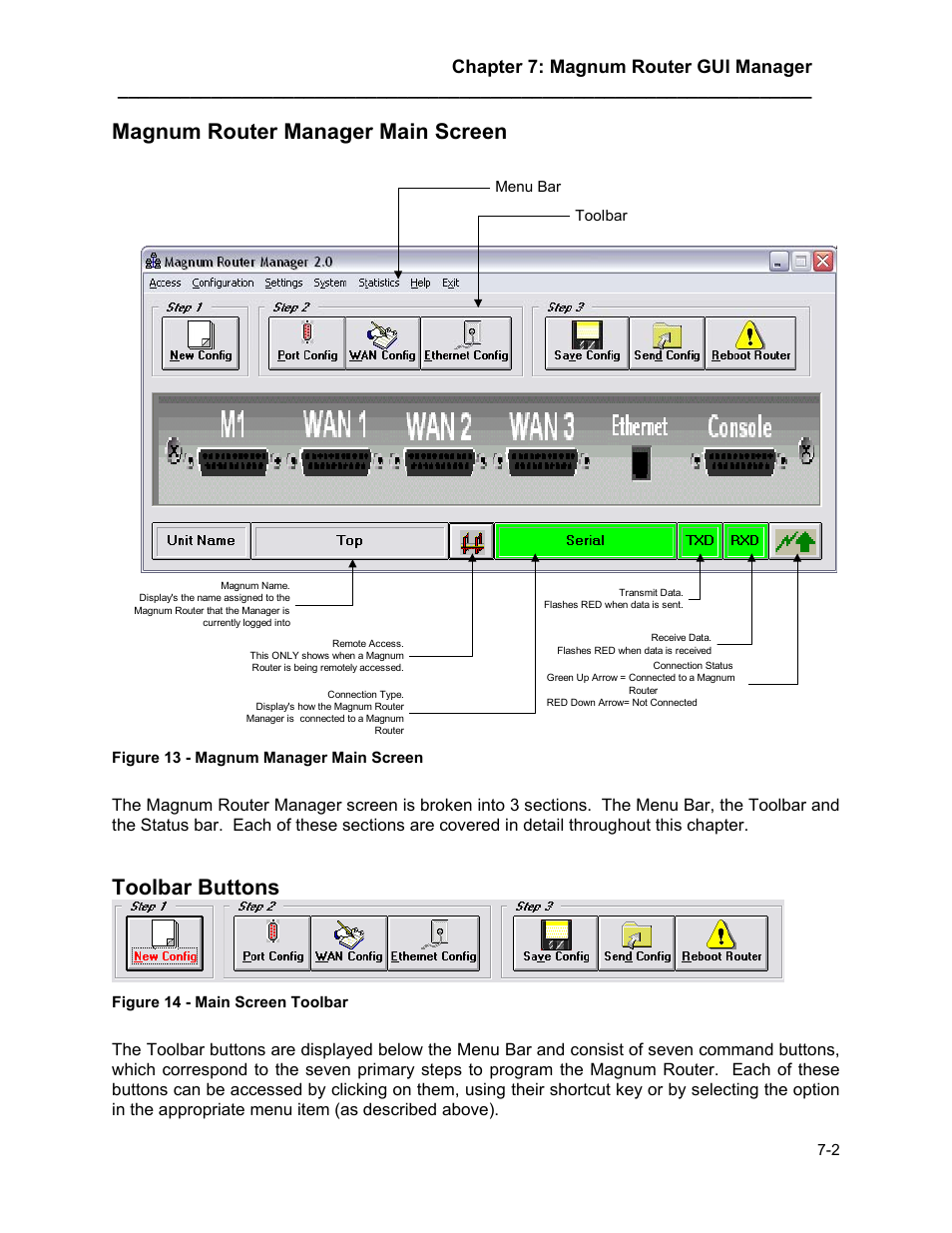 Magnum router manager main screen, Toolbar buttons, Magnum router manager main screen -2 | Toolbar buttons -2, Chapter 7: magnum router gui manager | Marathon MAGNUM ROUTER User Manual | Page 47 / 167