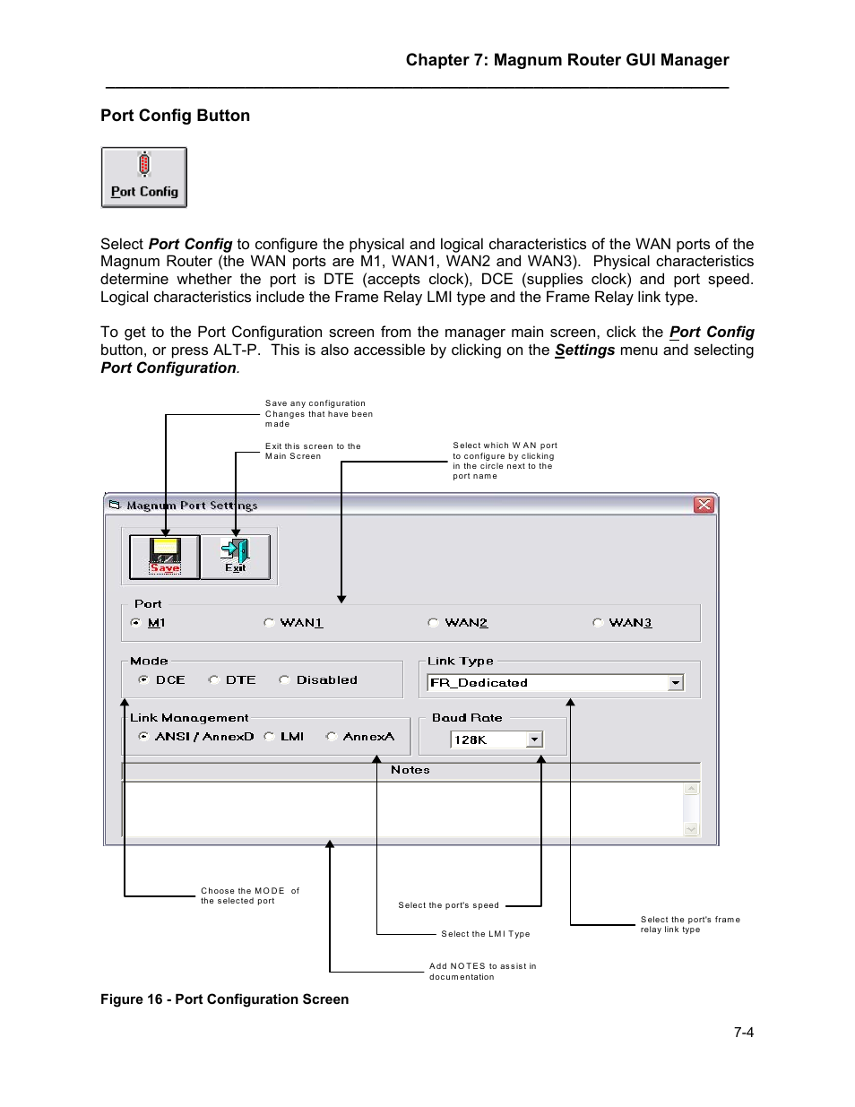 Port config button, Port config button -4, Chapter 7: magnum router gui manager | Marathon MAGNUM ROUTER User Manual | Page 49 / 167