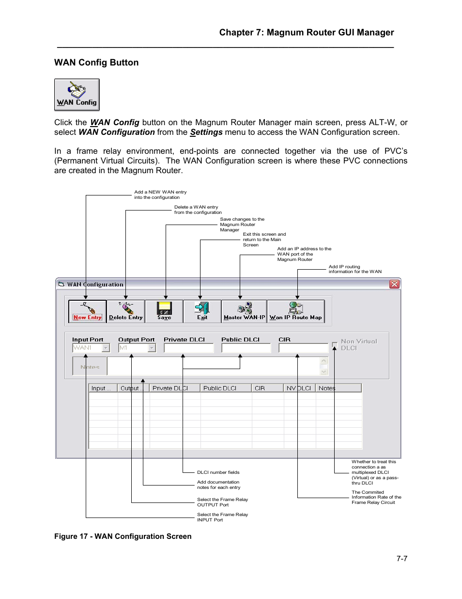 Wan config button, Wan config button -7, Chapter 7: magnum router gui manager | Marathon MAGNUM ROUTER User Manual | Page 52 / 167