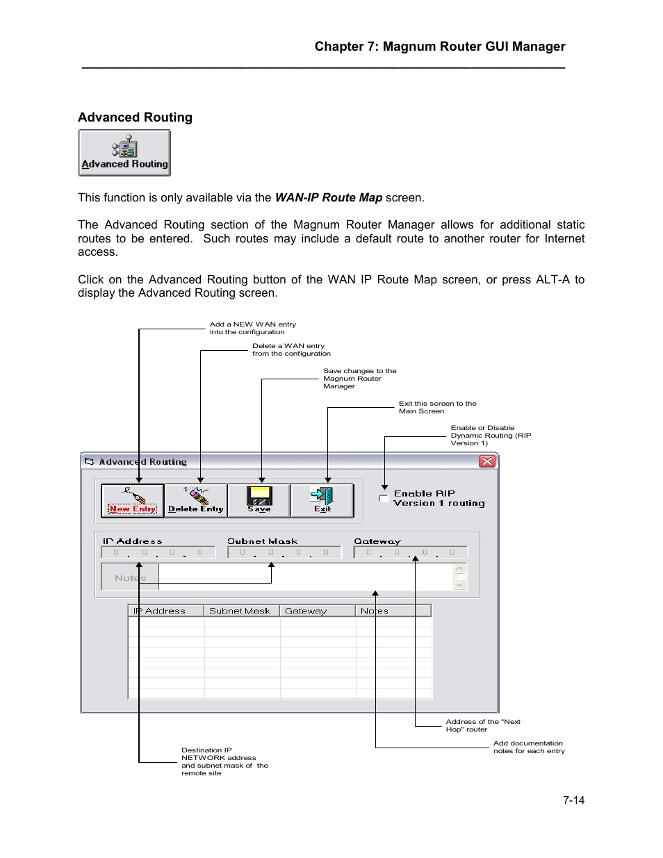 Advanced routing, Advanced routing -14, Chapter 7: magnum router gui manager | Marathon MAGNUM ROUTER User Manual | Page 59 / 167