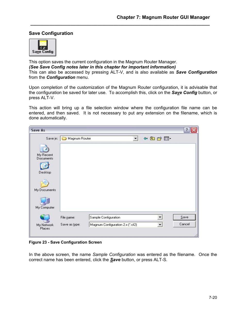 Save configuration, Save configuration -20 | Marathon MAGNUM ROUTER User Manual | Page 65 / 167