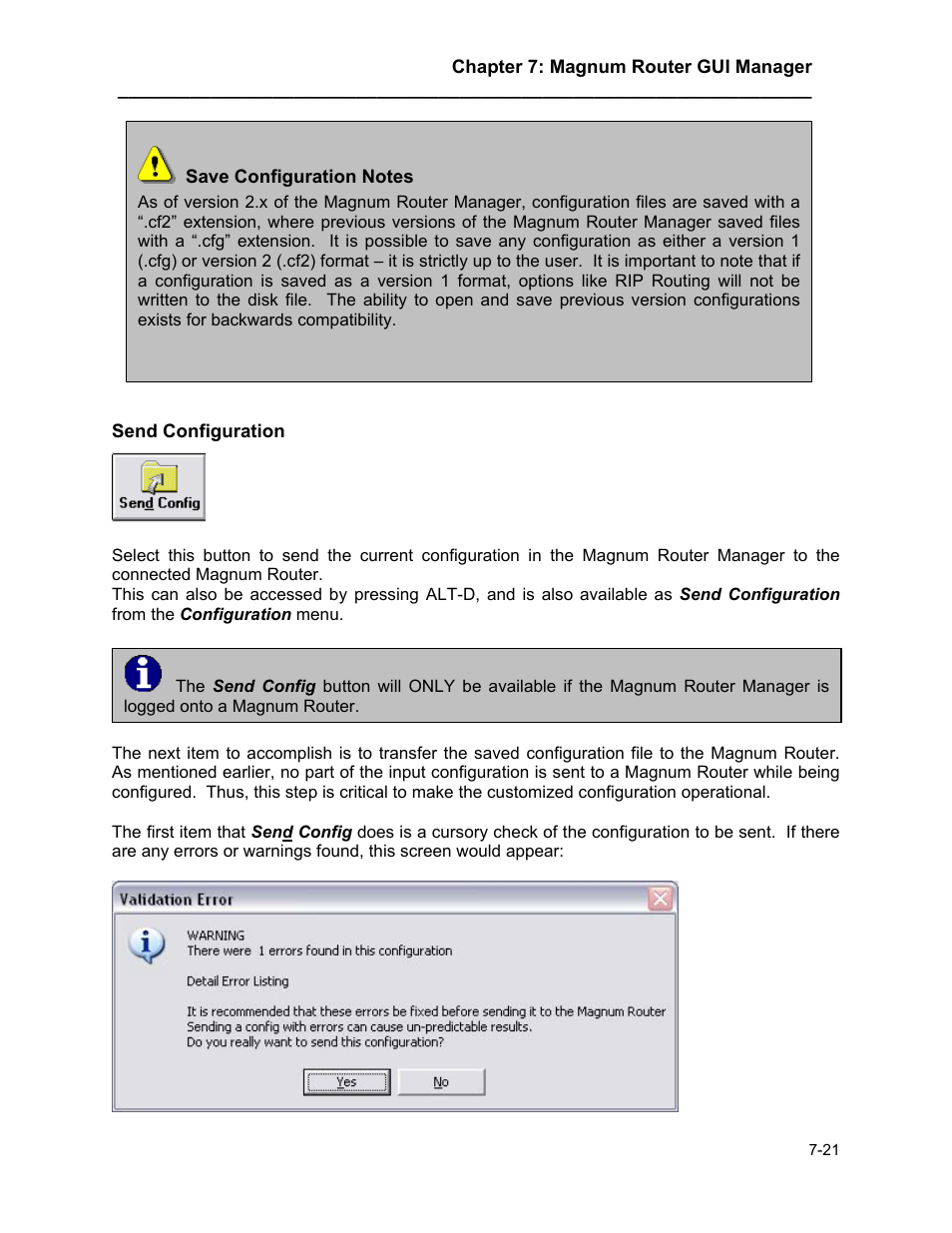 Send configuration, Send configuration -21 | Marathon MAGNUM ROUTER User Manual | Page 66 / 167