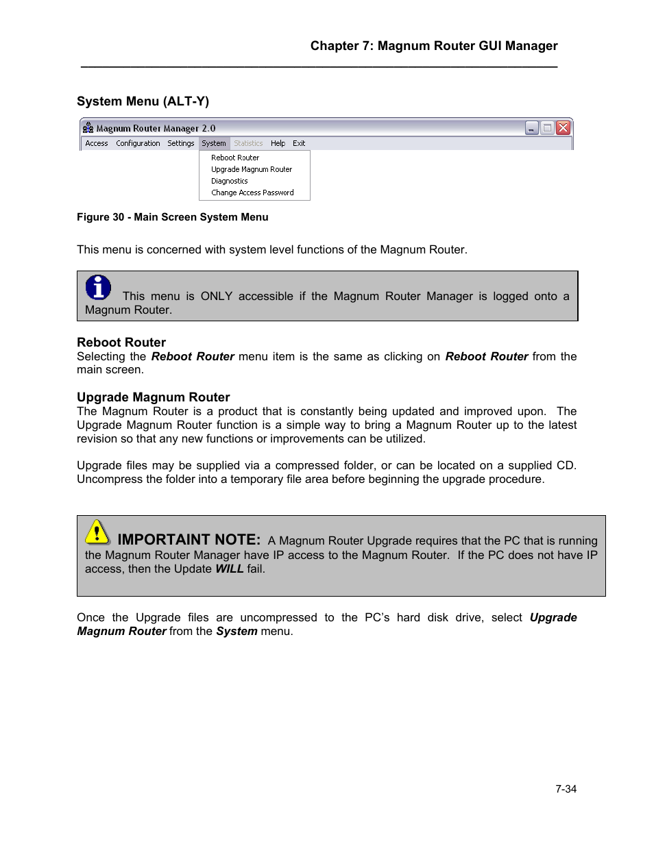 System menu (alt-y), System menu (alt-y) -34 | Marathon MAGNUM ROUTER User Manual | Page 79 / 167