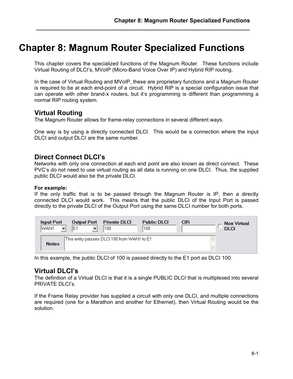 Magnum router specialized functions, Virtual routing, Chapter 8: magnum router specialized functions -1 | Virtual routing -1, Chapter 8: magnum router specialized functions | Marathon MAGNUM ROUTER User Manual | Page 98 / 167