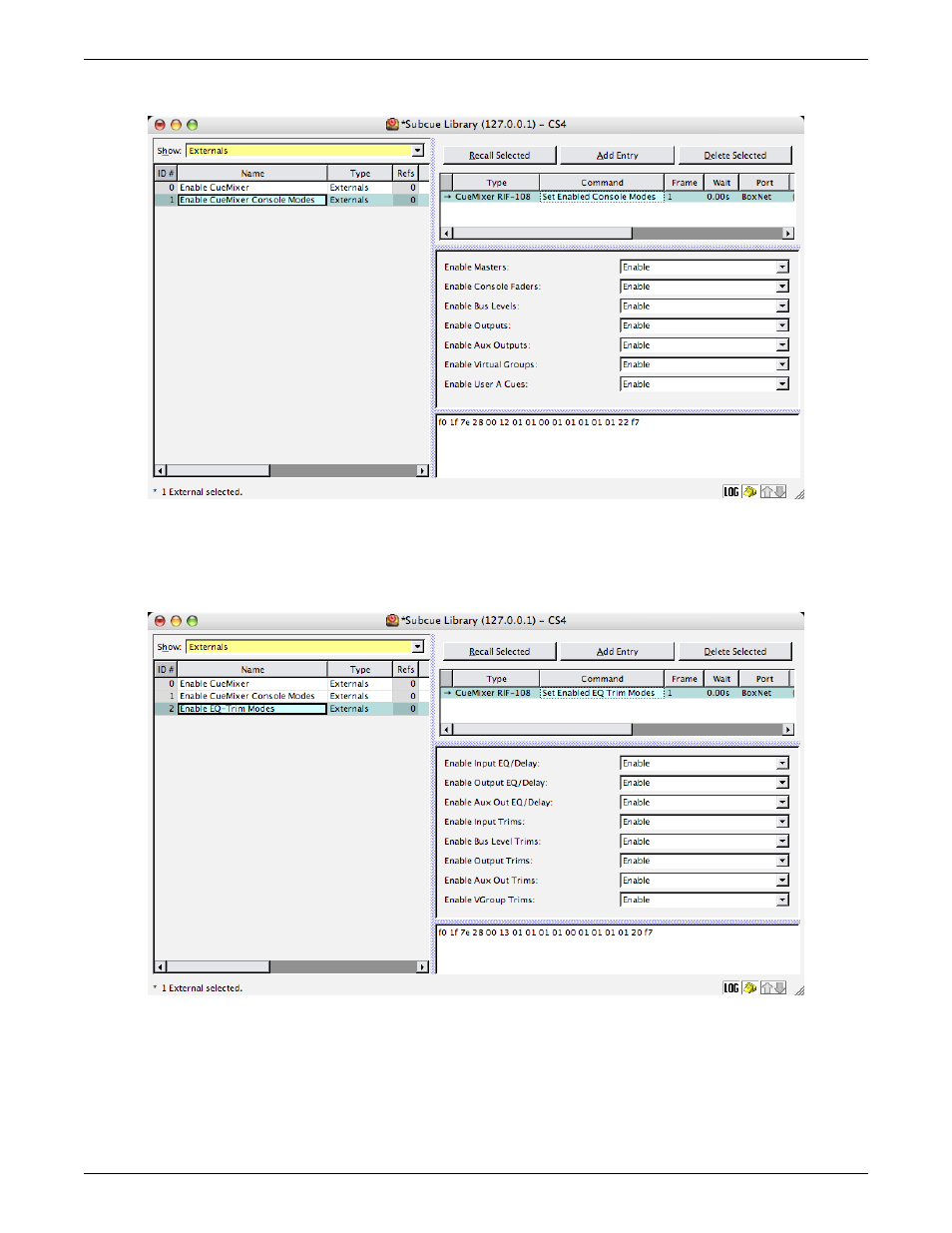 Enable console modes, Enable eq/trim modes | Meyer Sound CueMixer Matrix3 User Manual | Page 16 / 32