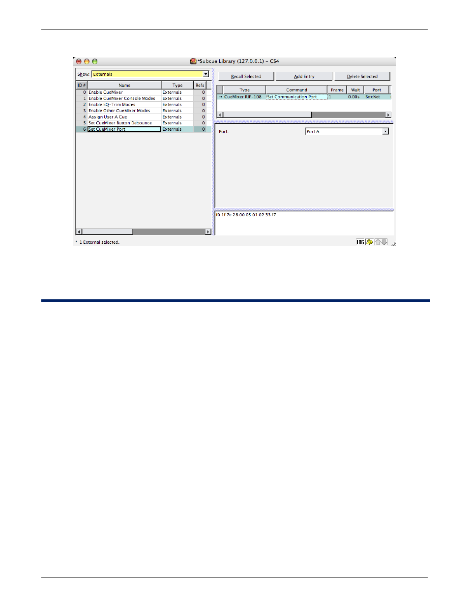 Set port on lx-300, User a mode, User a mode: print button assignments | User a mode: select page | Meyer Sound CueMixer Matrix3 User Manual | Page 19 / 32