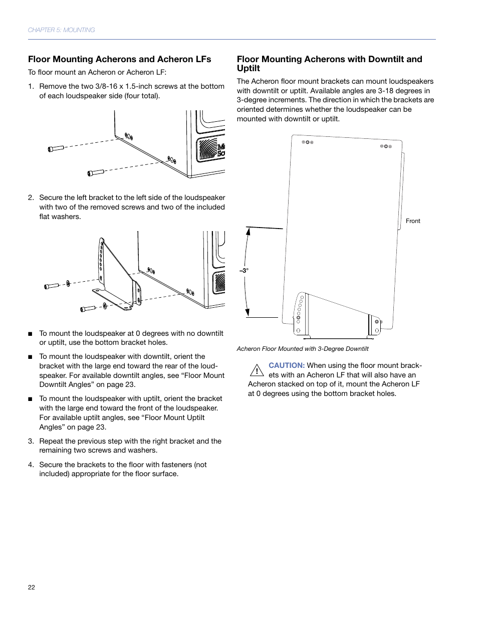 Floor mounting acherons and acheron lfs, Floor mounting acherons with downtilt and uptilt | Meyer Sound 80 User Manual | Page 22 / 44