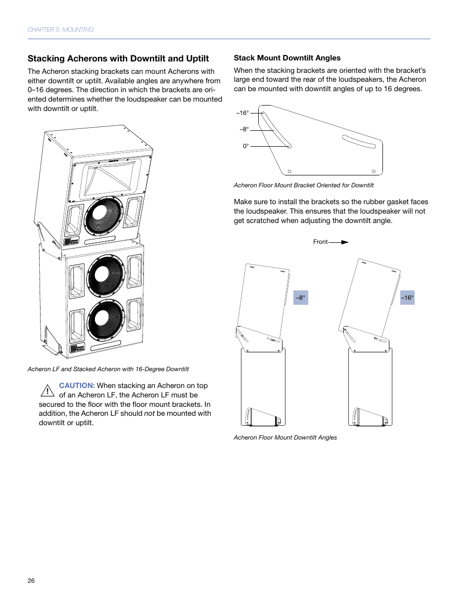 Stacking acherons with downtilt and uptilt, Stack mount downtilt angles | Meyer Sound 80 User Manual | Page 26 / 44