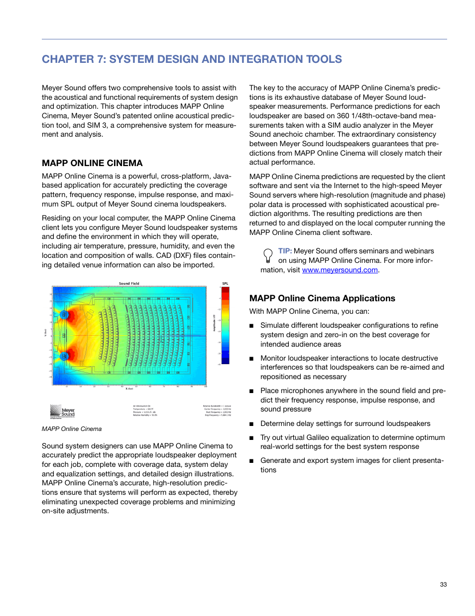 Chapter 7: system design and integration tools, Mapp online cinema, Mapp online cinema applications | Meyer Sound 80 User Manual | Page 33 / 44