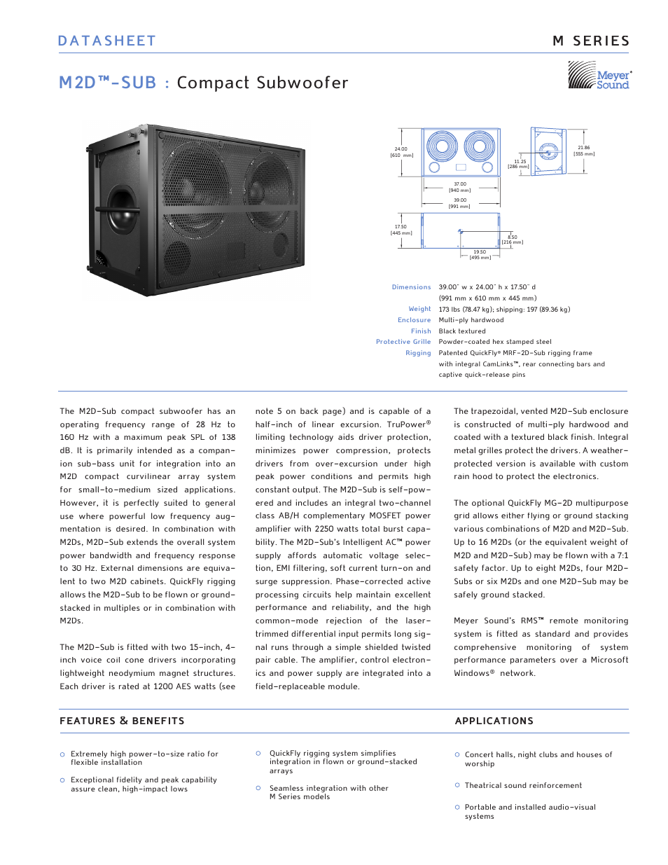 Meyer Sound M2D-SUB User Manual | 2 pages