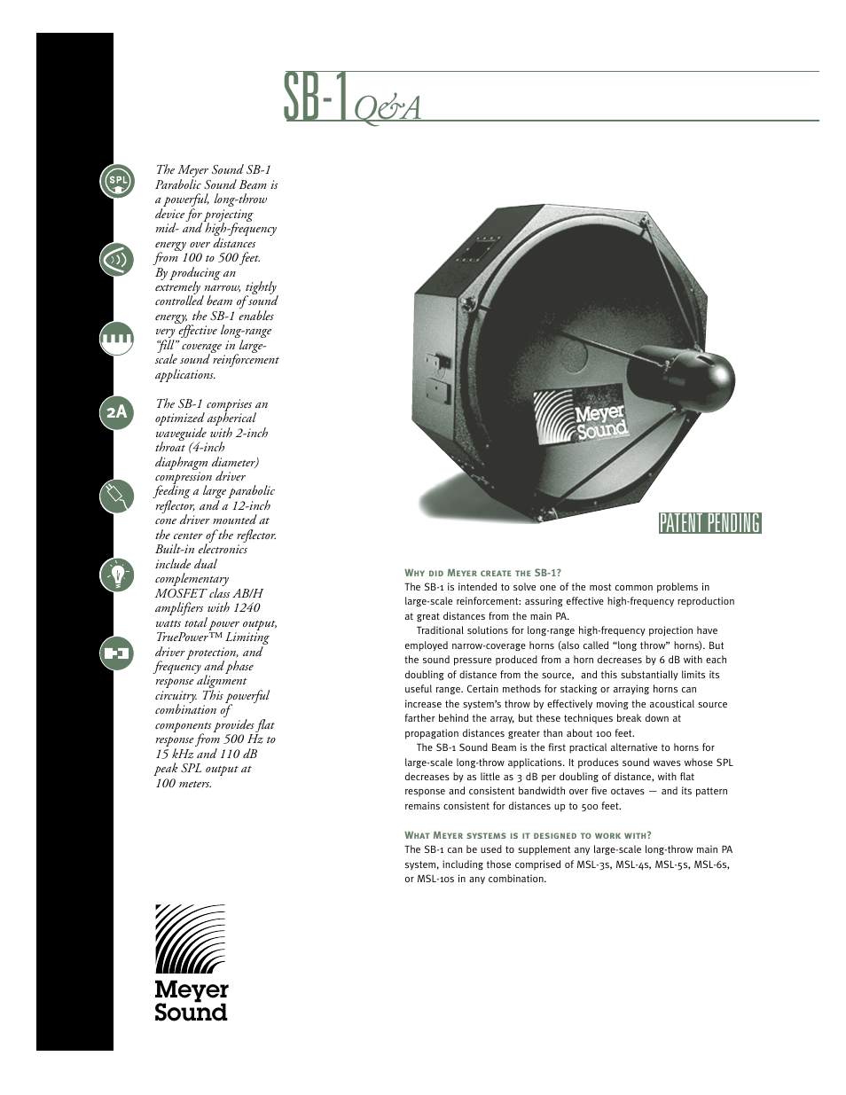 Meyer Sound PARABOLIC SOUND BEAM SB-1 User Manual | 4 pages