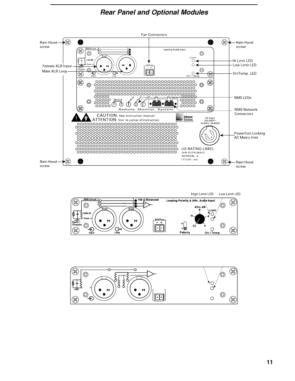 Rear panel and optional modules | Meyer Sound Self-Powered Loudspeakers UM-1P User Manual | Page 11 / 12
