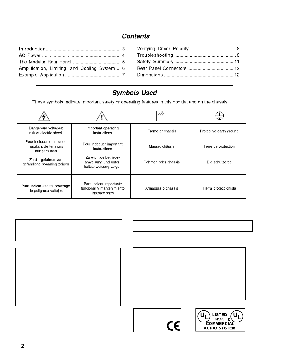 Contents symbols used | Meyer Sound Self-Powered Loudspeakers UM-1P User Manual | Page 2 / 12