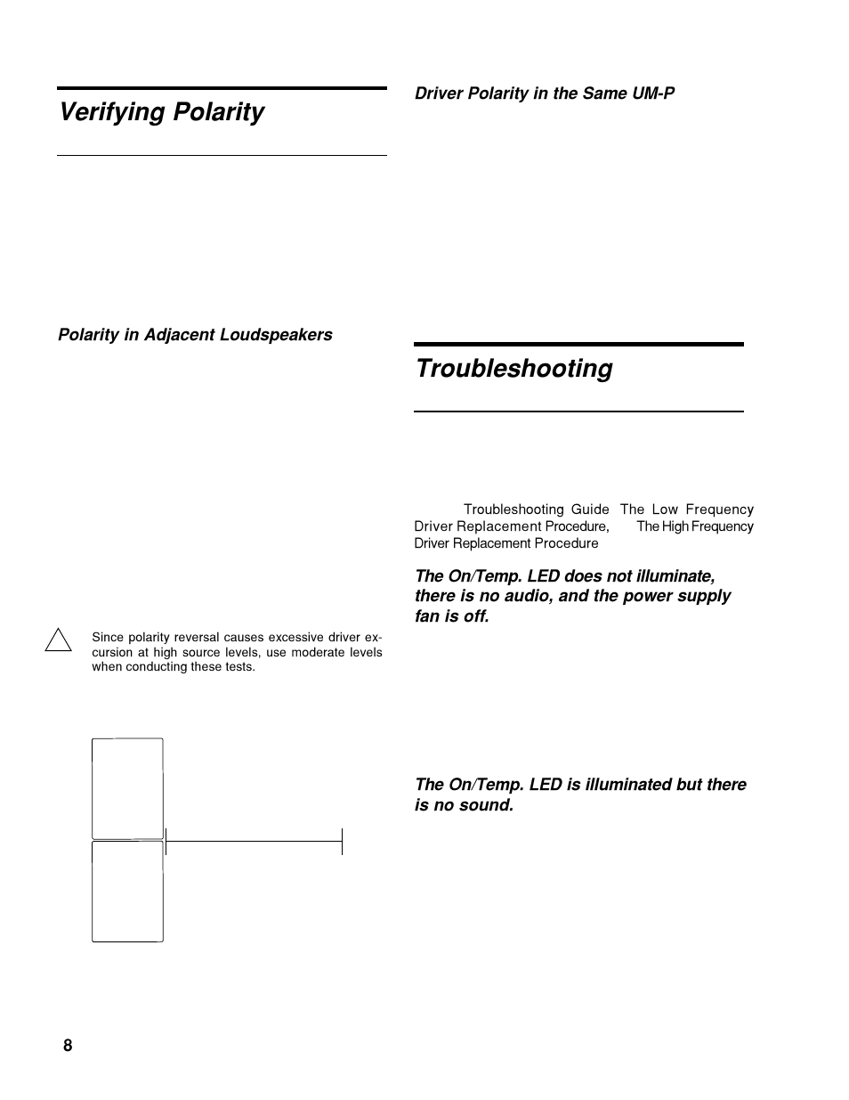Verifying polarity, Troubleshooting | Meyer Sound Self-Powered Loudspeakers UM-1P User Manual | Page 8 / 12