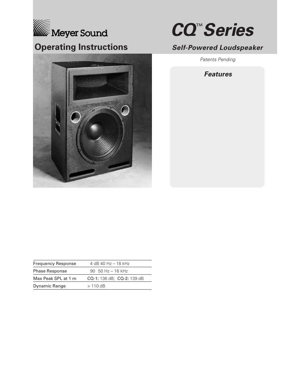 Meyer Sound CQTM Series User Manual | 16 pages