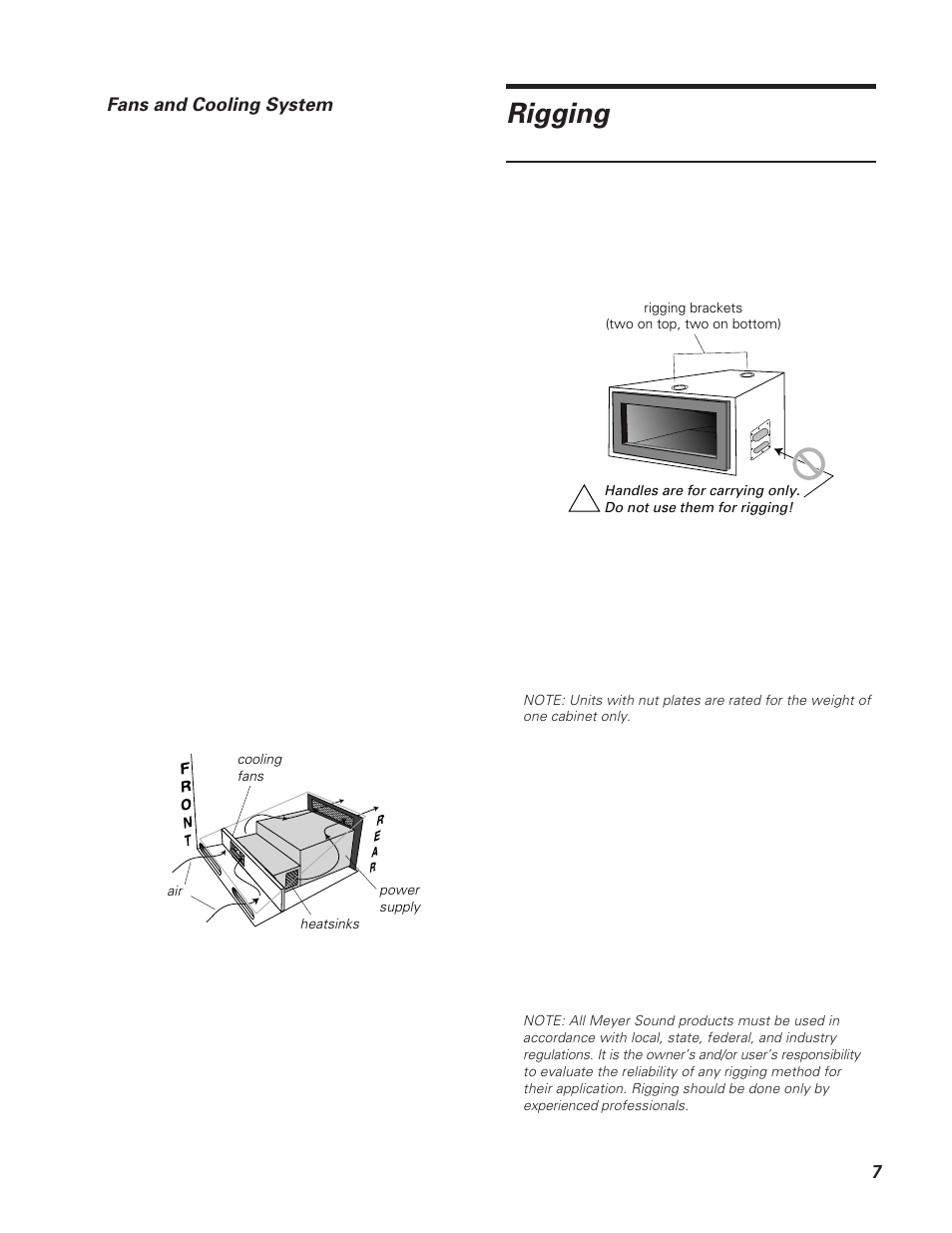 Rigging, 7fans and cooling system | Meyer Sound CQ-2 User Manual | Page 7 / 16