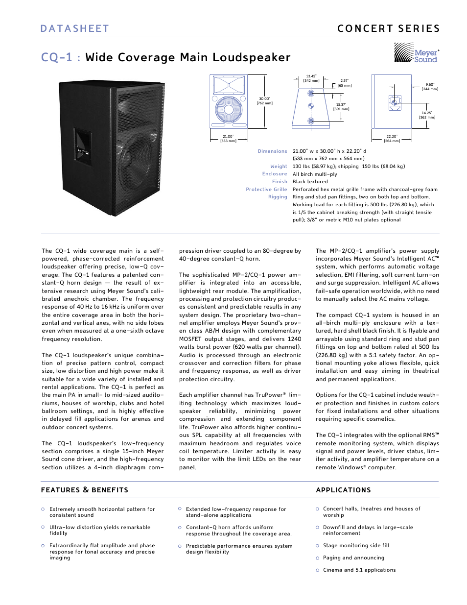 Meyer Sound CQ-1 User Manual | 2 pages