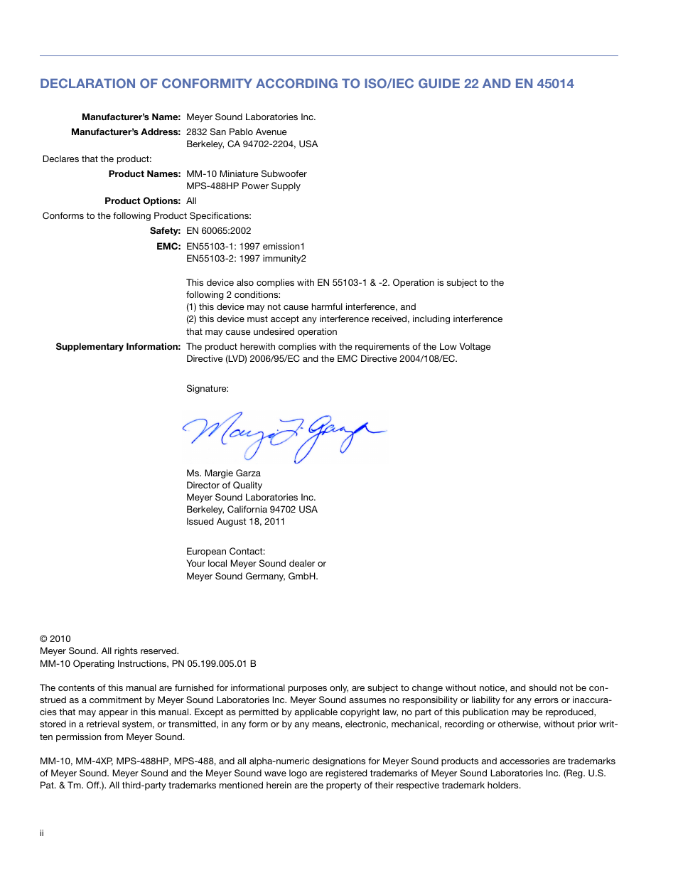 Meyer Sound MM-10 User Manual | Page 2 / 56