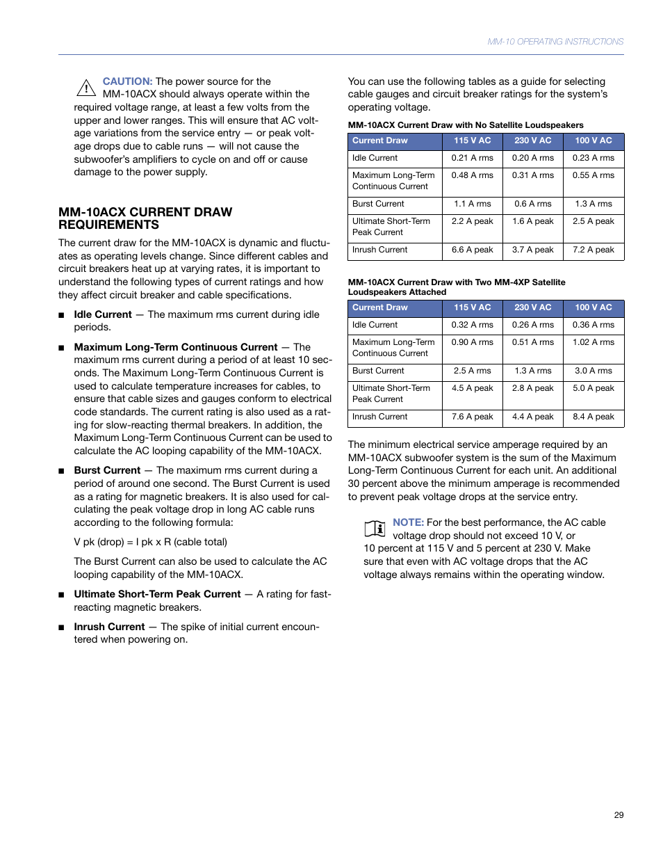 Mm-10acx current draw requirements | Meyer Sound MM-10 User Manual | Page 29 / 56