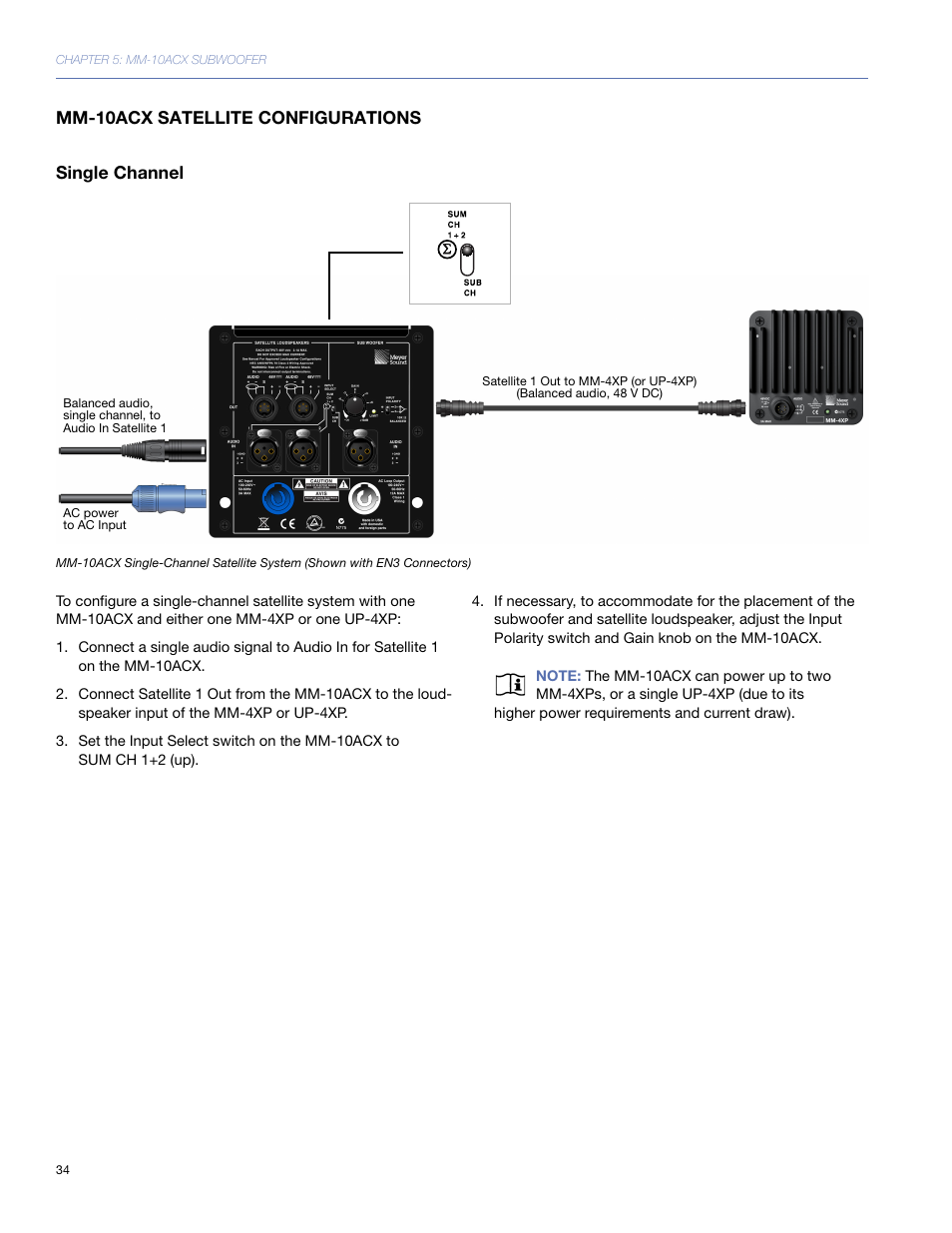 Mm-10acx satellite configurations, Single channel | Meyer Sound MM-10 User Manual | Page 34 / 56