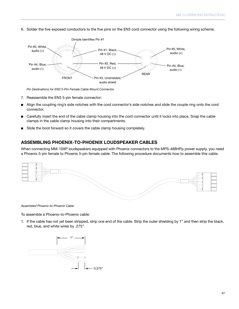 Assembling phoenix-to-phoenix loudspeaker cables | Meyer Sound MM-10 User Manual | Page 47 / 56