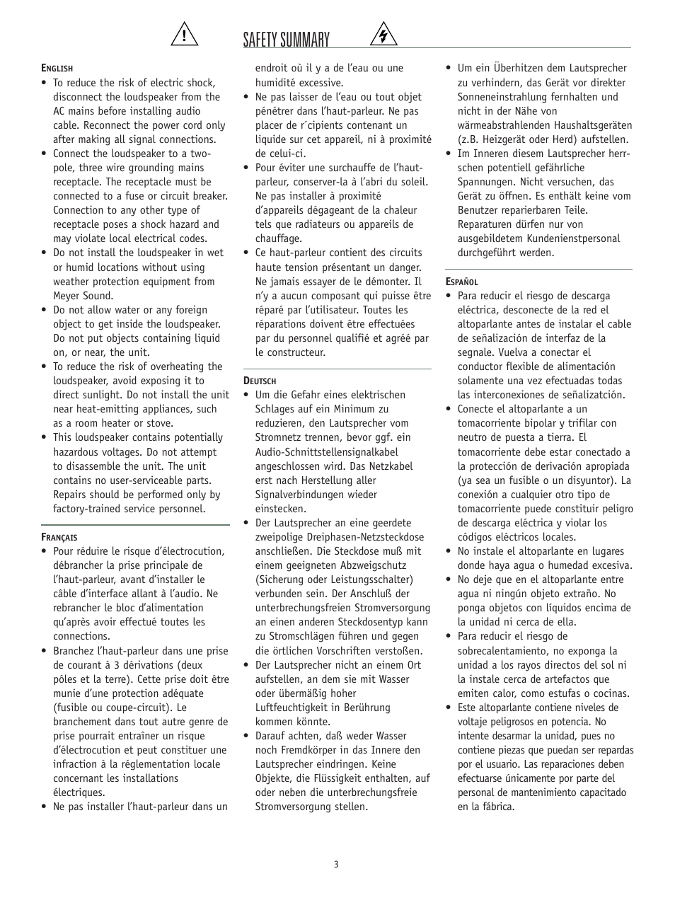 Safety summary | Meyer Sound DS-4P User Manual | Page 3 / 12