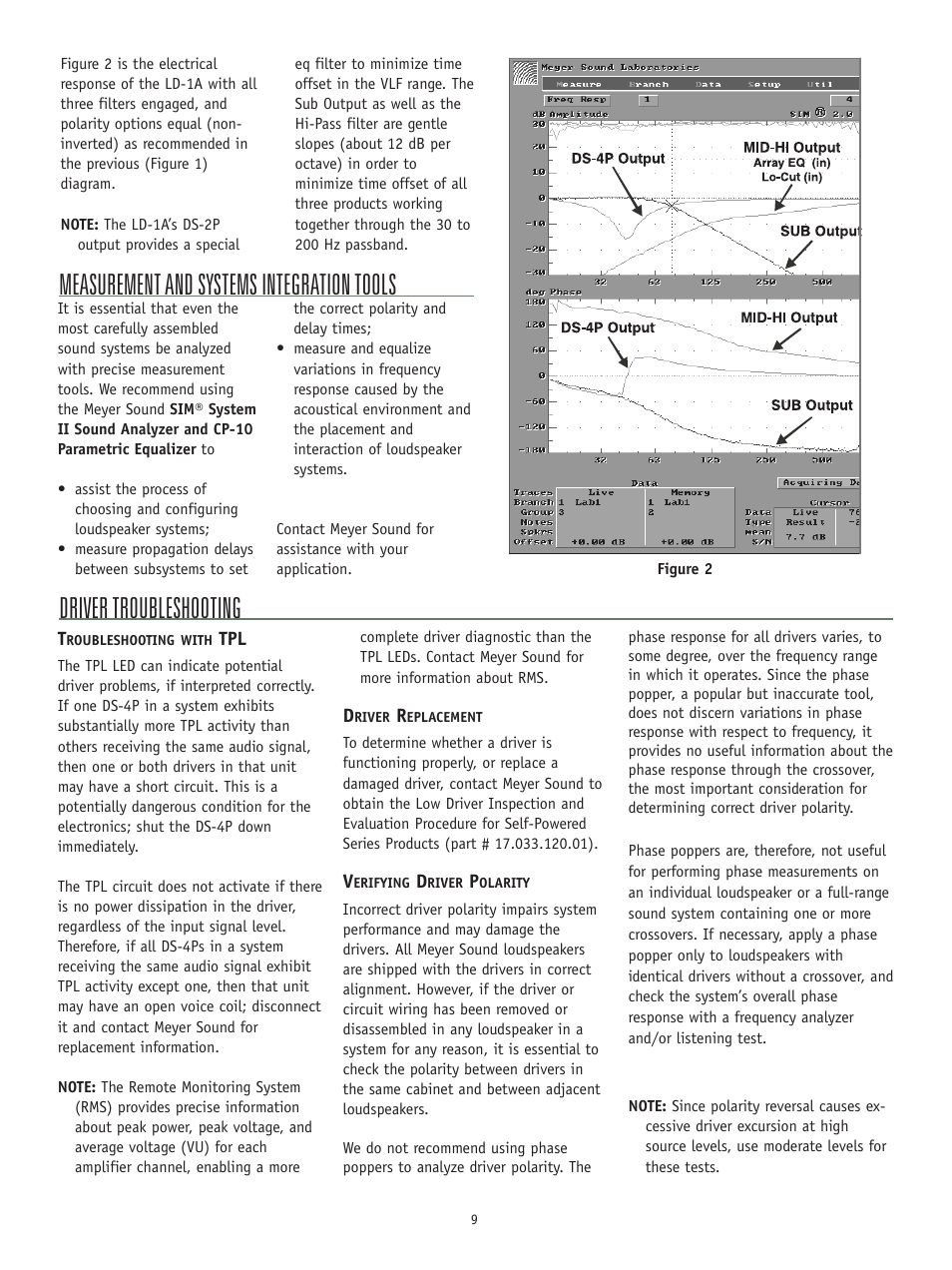 Measurement and systems integration tools, Driver troubleshooting | Meyer Sound DS-4P User Manual | Page 9 / 12